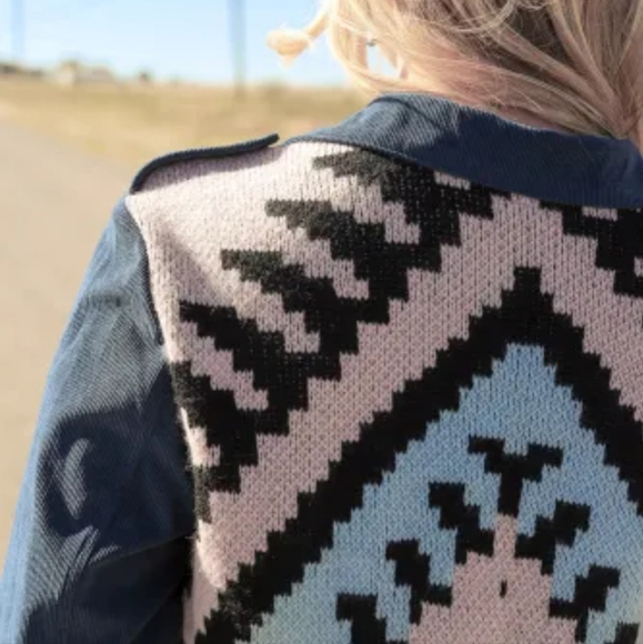 New Blue corduroy Aztec back jacket - Picture 6 of 17